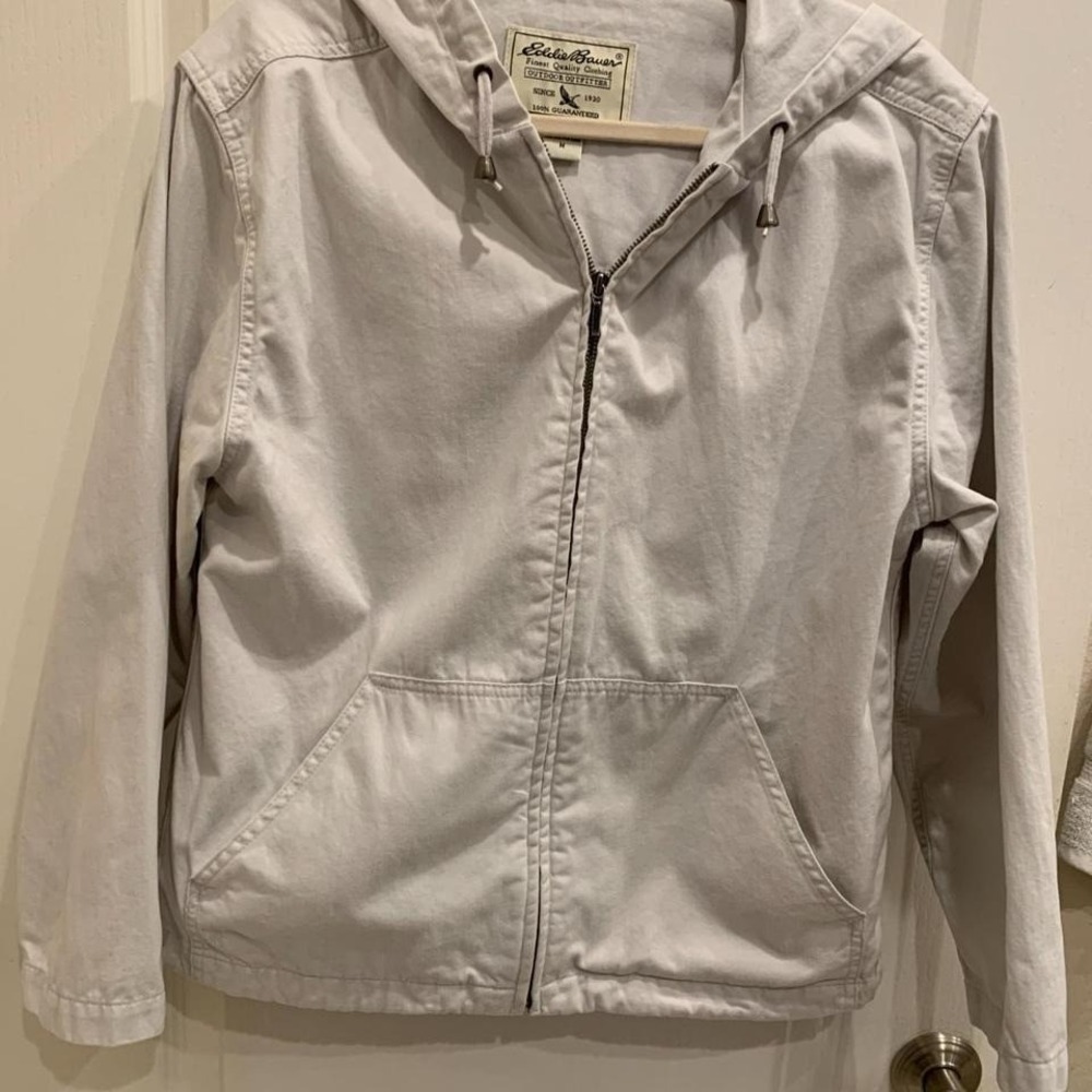 Eddie Bauer Womens Jacket Beige Cotton Hoodie Casual "Outdoor Outfitter" Sz M